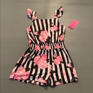 Betsey Johnson Girls Romper Sz 6 Floral & Stripes